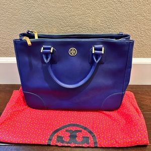 Tory Burch Robinson Navy Blue Double Zip Tote